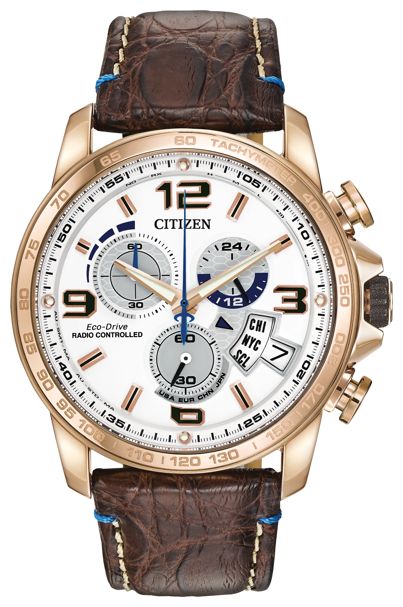 Chrono Time A-T White Dial Genuine Crocodile Strap BY0103-02A